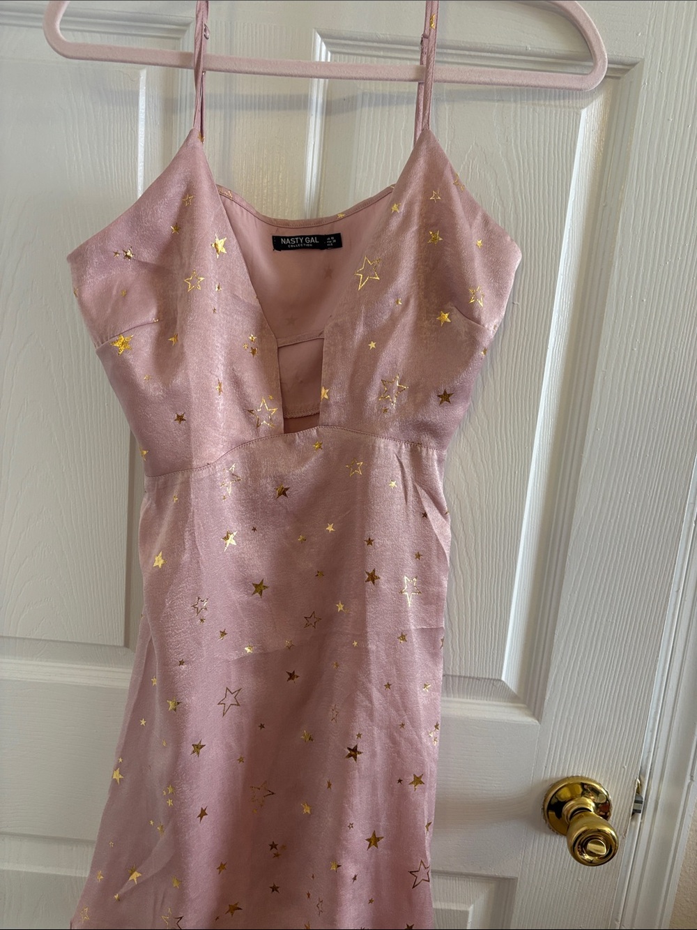 Nasty Gal Blush Pink Satin Slip Dress with Gold Stars